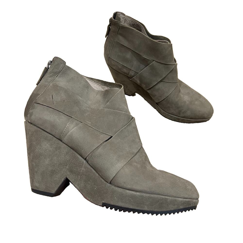 Eileen Fisher Dream Women's Grey Nubuck Leather Wedge Ankle Boots Size 11
